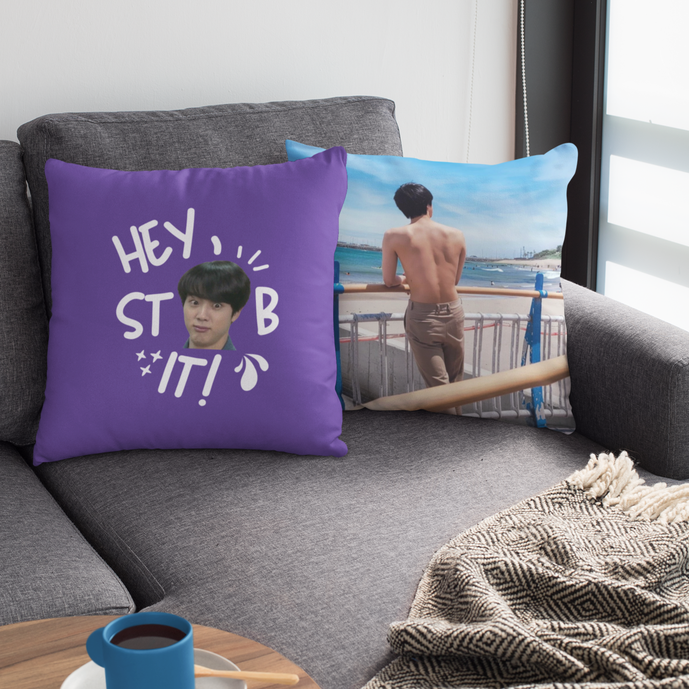 Hey Stob It meme - Kim Seokjin BTS throw pillow