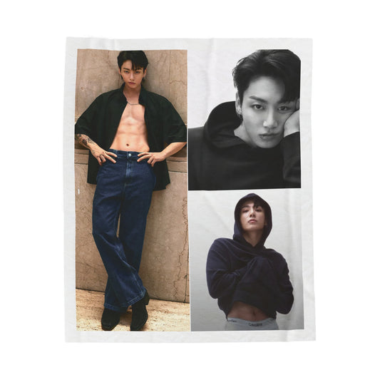 Jungkook Abs Photo Grid Blanket, BTS Army Gift, K-Pop Velveteen Blanket  #2448