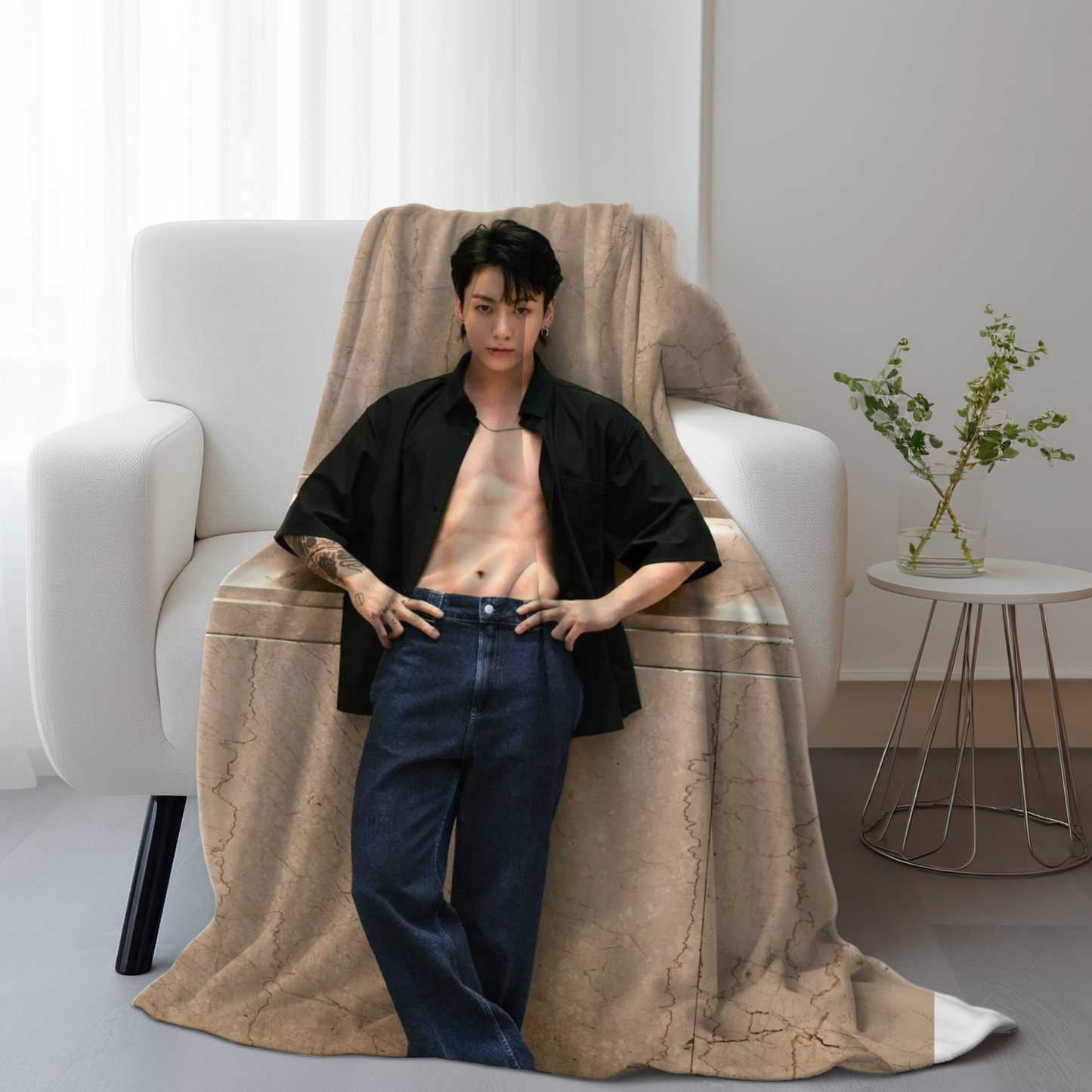 jungkook bts abs photo throw blanket