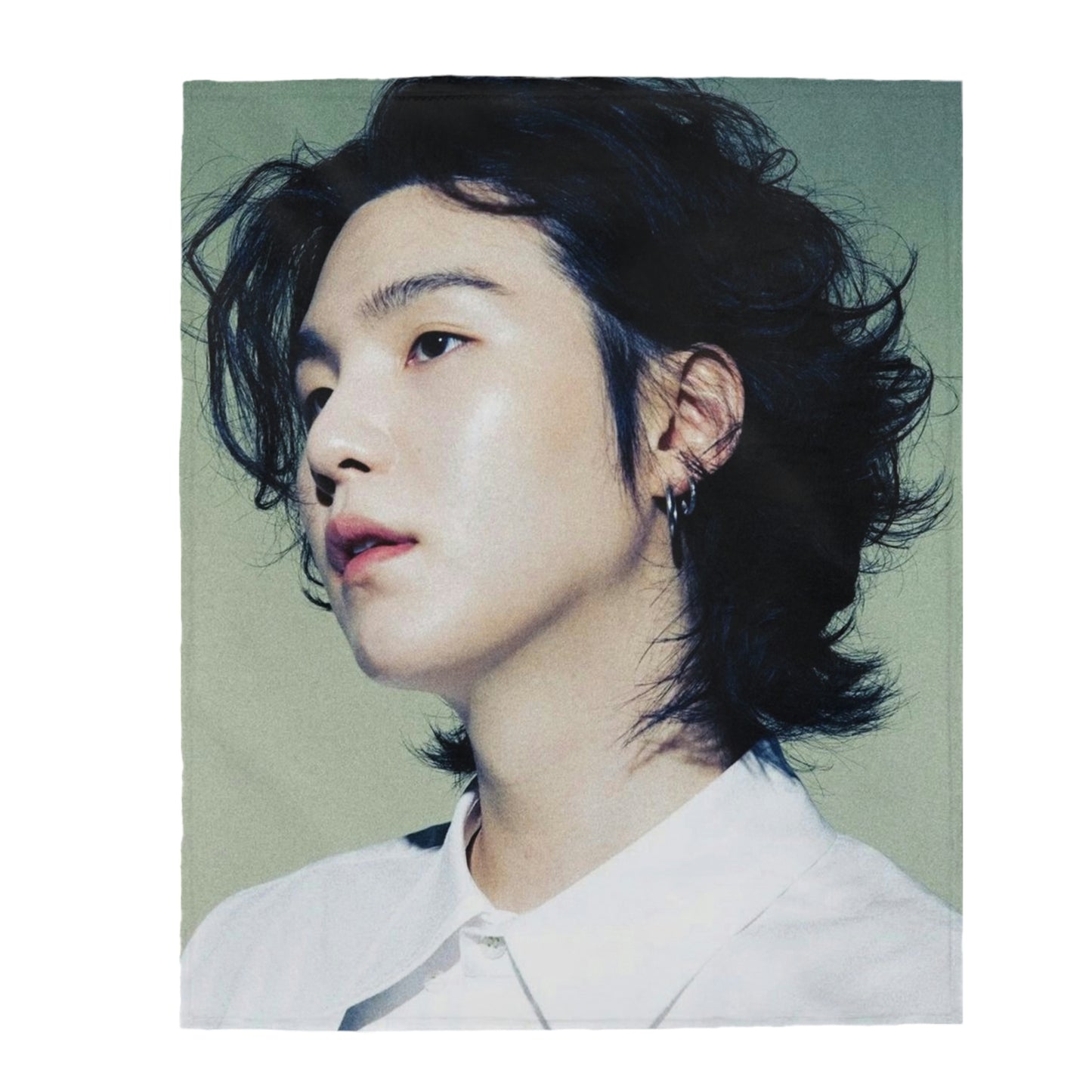 Suga Side Profile Throw Blanket | Min Yoongi Long Hair Velveteen Blanket 013