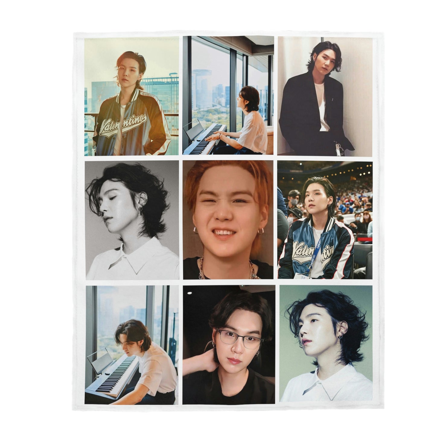 Min Yoongi Photo Collage Blanket | Long-Haired Yoongi Throw Blanket 017