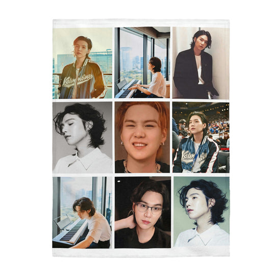 Min Yoongi Photo Collage Blanket | Long-Haired Yoongi Throw Blanket 017